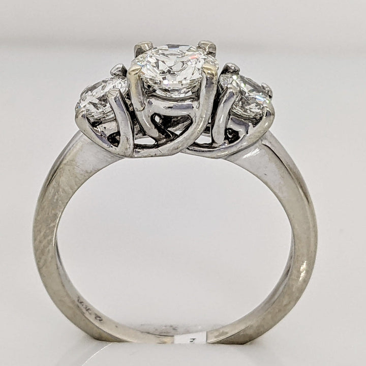 14K WHITE 1.39 CARAT TOTAL WEIGHT SI2 J DIAMOND ROUND TRINITY ESTATE RING 3.2 GRAMS