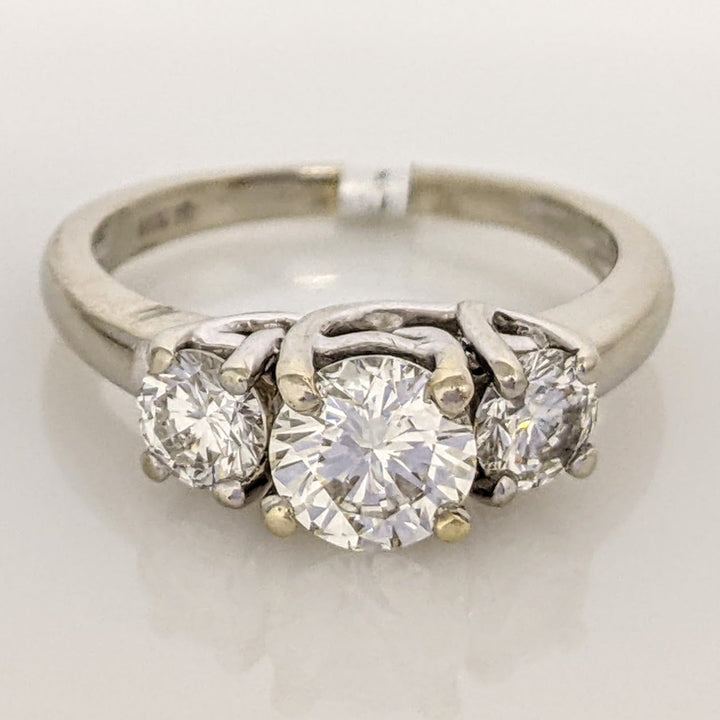 14K WHITE 1.39 CARAT TOTAL WEIGHT SI2 J DIAMOND ROUND TRINITY ESTATE RING 3.2 GRAMS