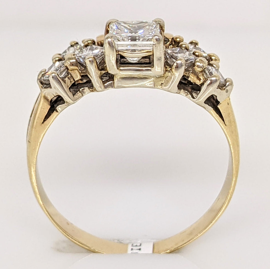 14K 1.07 CARAT TOTAL WEIGHT SI2 H DIAMOND PRINCESS CUT (7) BAGUETTES (2) ESTATE RING 3.0 GRAMS