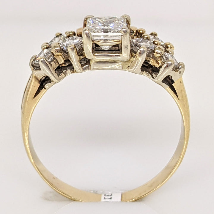 14K 1.07 CARAT TOTAL WEIGHT SI2 H DIAMOND PRINCESS CUT (7) BAGUETTES (2) ESTATE RING 3.0 GRAMS