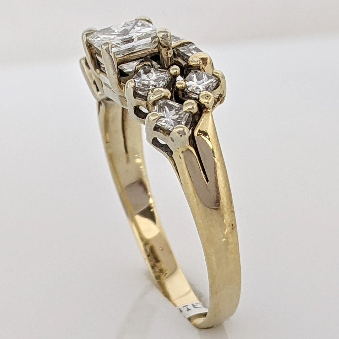 14K 1.07 CARAT TOTAL WEIGHT SI2 H DIAMOND PRINCESS CUT (7) BAGUETTES (2) ESTATE RING 3.0 GRAMS