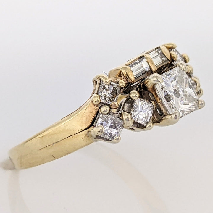 14K 1.07 CARAT TOTAL WEIGHT SI2 H DIAMOND PRINCESS CUT (7) BAGUETTES (2) ESTATE RING 3.0 GRAMS