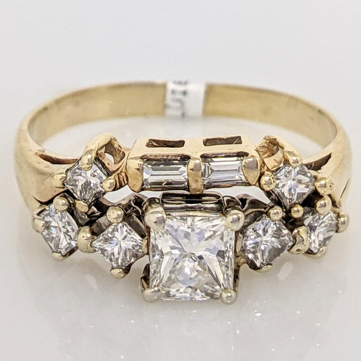 14K 1.07 CARAT TOTAL WEIGHT SI2 H DIAMOND PRINCESS CUT (7) BAGUETTES (2) ESTATE RING 3.0 GRAMS
