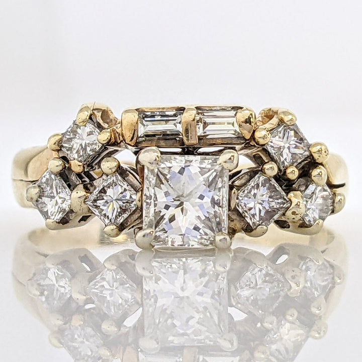 14K 1.07 CARAT TOTAL WEIGHT SI2 H DIAMOND PRINCESS CUT (7) BAGUETTES (2) ESTATE RING 3.0 GRAMS