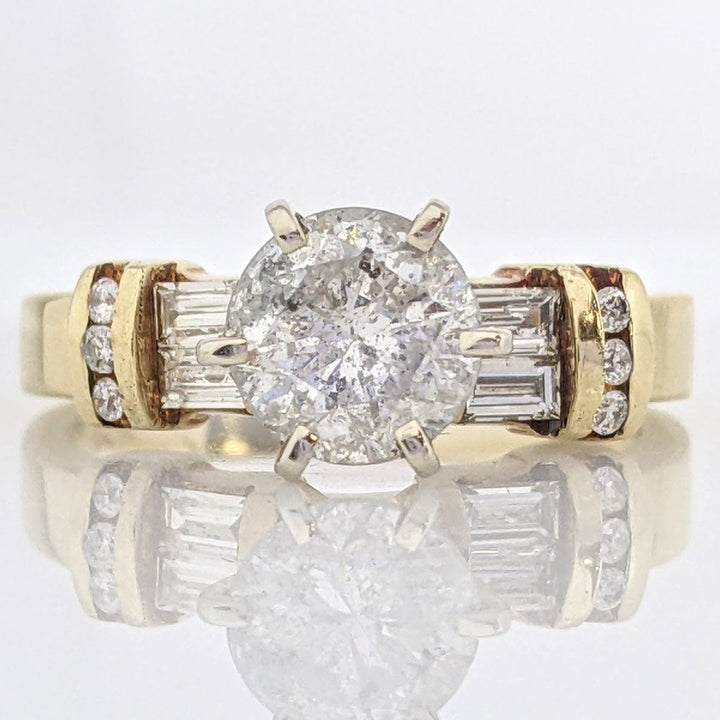 14K 1.19 CARAT TOTAL WEIGHT I3 H DIAMOND ROUND (7) BAGUETTE (4) ESTATE RING 3.9 GRAMS