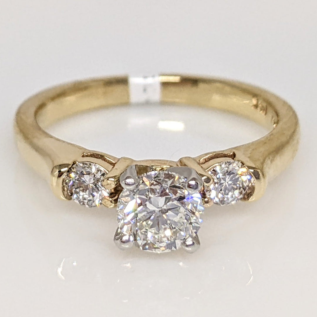 14K .90 CARAT TOTAL WEIGHT I H DIAMOND ROUND (3) TRINITY ESTATE RING 3.8 GRAMS