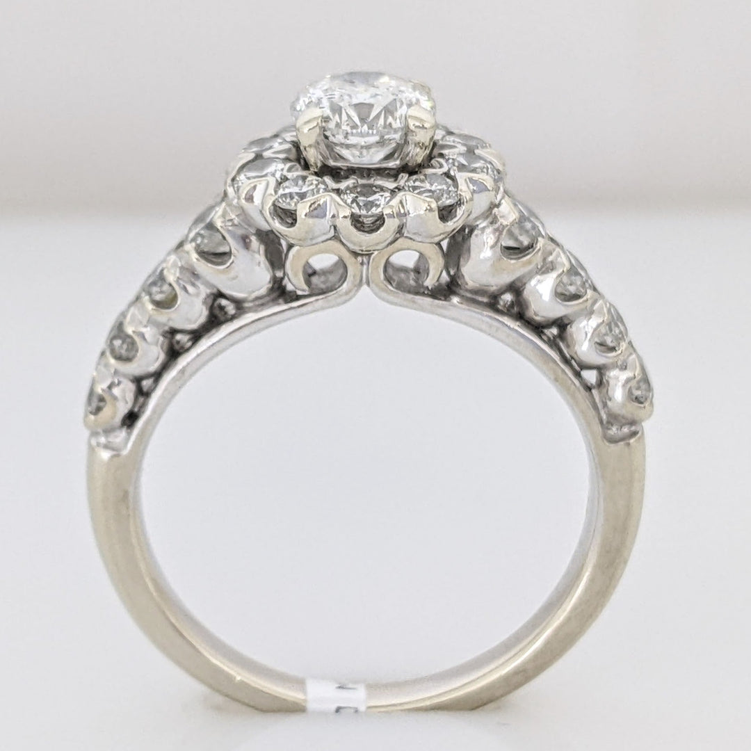 14K WHITE 1.46 CARAT TOTAL WEIGHT SI2-I2 H DIAMOND ROUND (19) FLORAL ESTATE RING 4.9 GRAMS