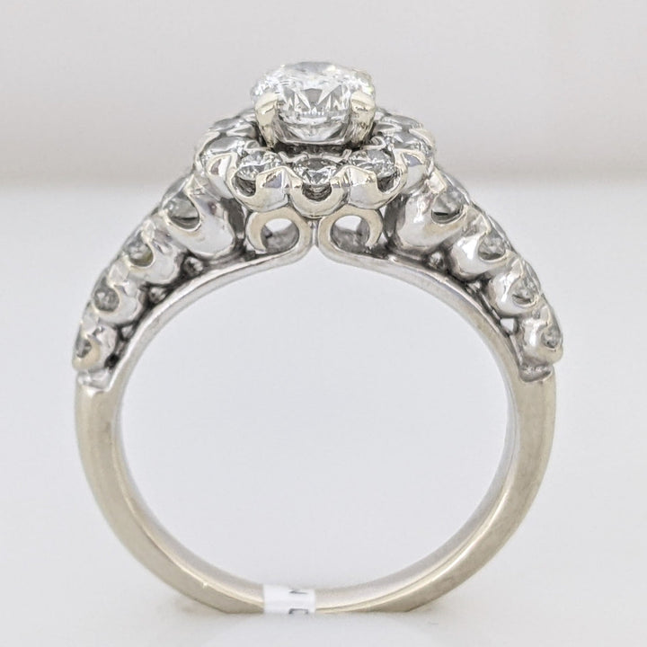 14K WHITE 1.46 CARAT TOTAL WEIGHT SI2-I2 H DIAMOND ROUND (19) FLORAL ESTATE RING 4.9 GRAMS