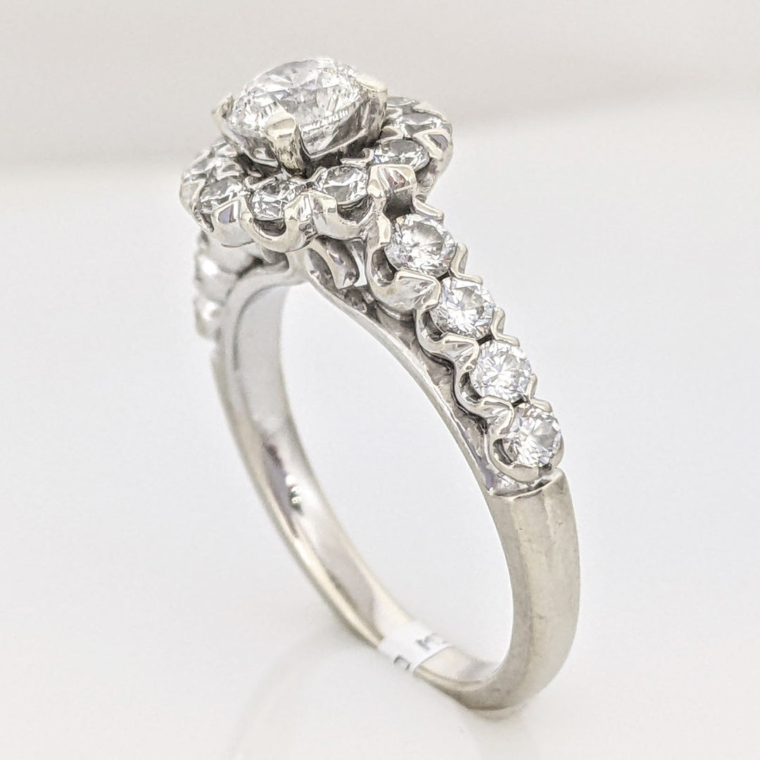 14K WHITE 1.46 CARAT TOTAL WEIGHT SI2-I2 H DIAMOND ROUND (19) FLORAL ESTATE RING 4.9 GRAMS