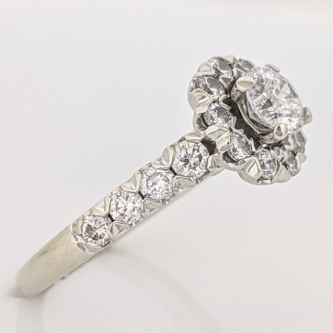 14K WHITE 1.46 CARAT TOTAL WEIGHT SI2-I2 H DIAMOND ROUND (19) FLORAL ESTATE RING 4.9 GRAMS