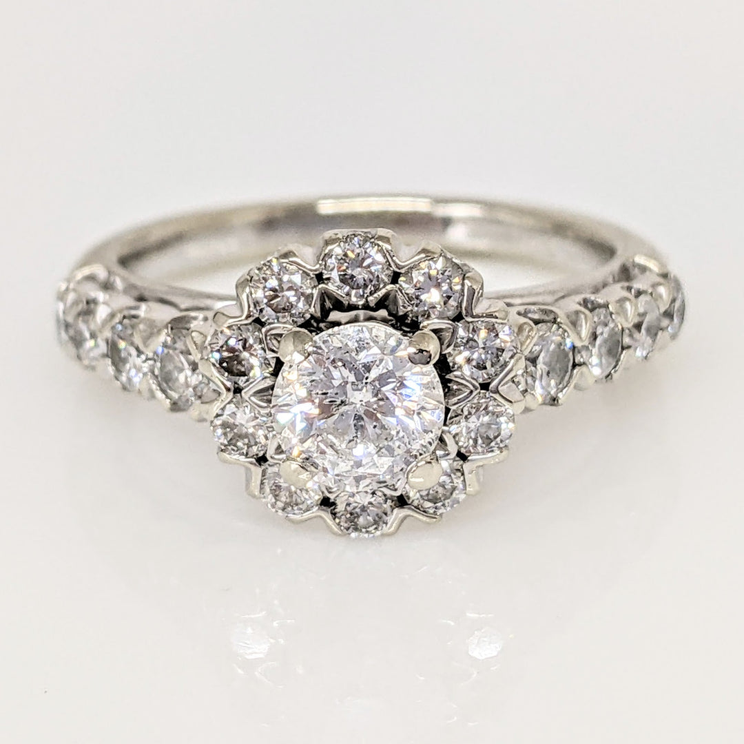 14K WHITE 1.46 CARAT TOTAL WEIGHT SI2-I2 H DIAMOND ROUND (19) FLORAL ESTATE RING 4.9 GRAMS