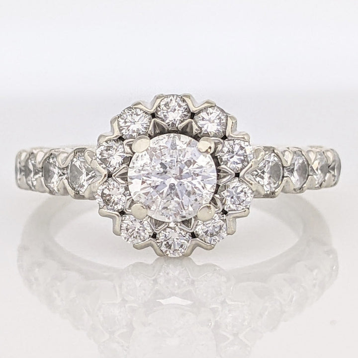 14K WHITE 1.46 CARAT TOTAL WEIGHT SI2-I2 H DIAMOND ROUND (19) FLORAL ESTATE RING 4.9 GRAMS
