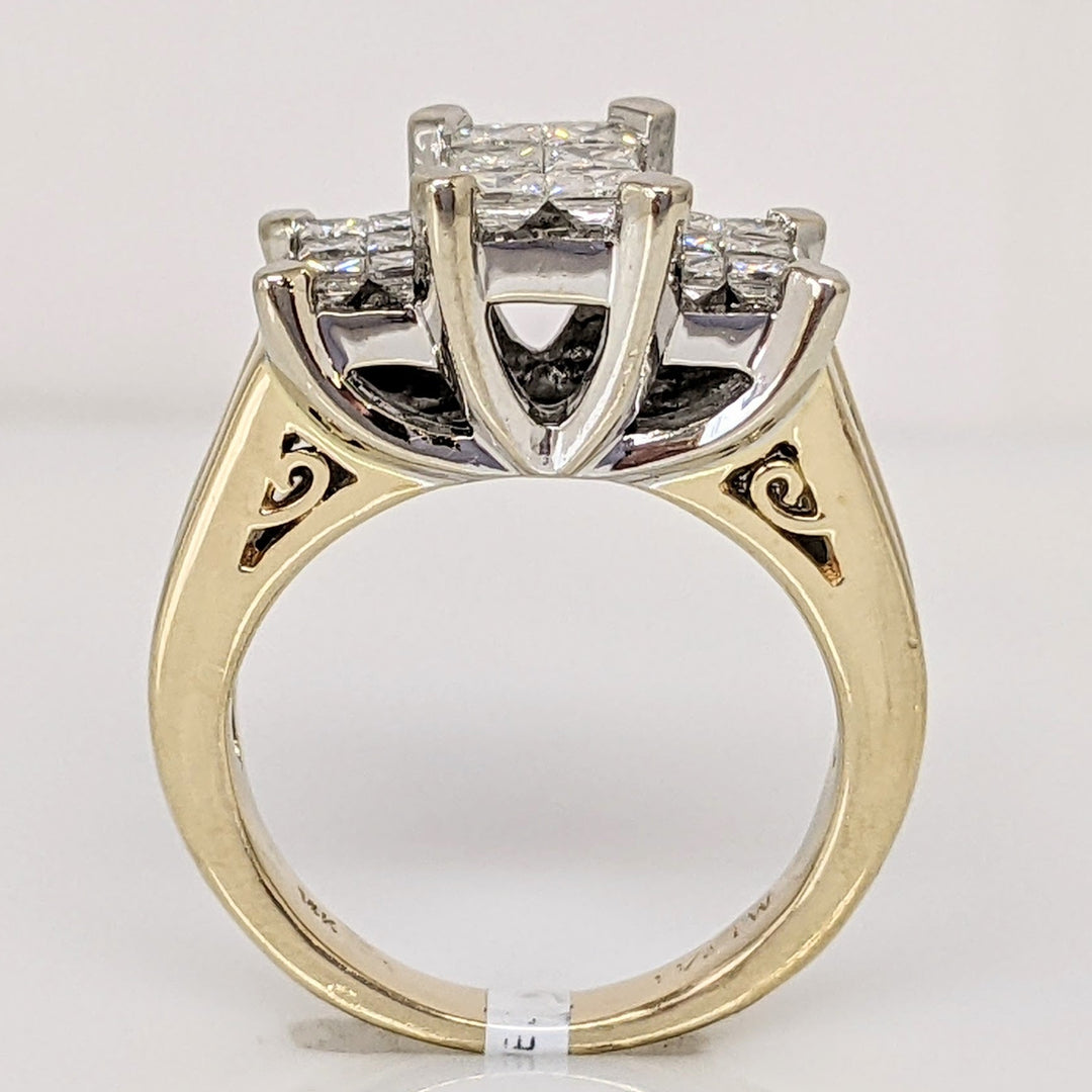 14K 1.50 CARAT TOTAL WEIGHT I1 H DIAMOND PRINCESS CUT (18) BAGUETTE (16) ESTATE CLUSTER RING 8.1 GRAMS