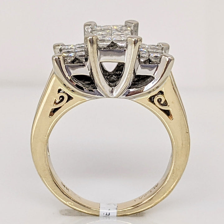 14K 1.50 CARAT TOTAL WEIGHT I1 H DIAMOND PRINCESS CUT (18) BAGUETTE (16) ESTATE CLUSTER RING 8.1 GRAMS