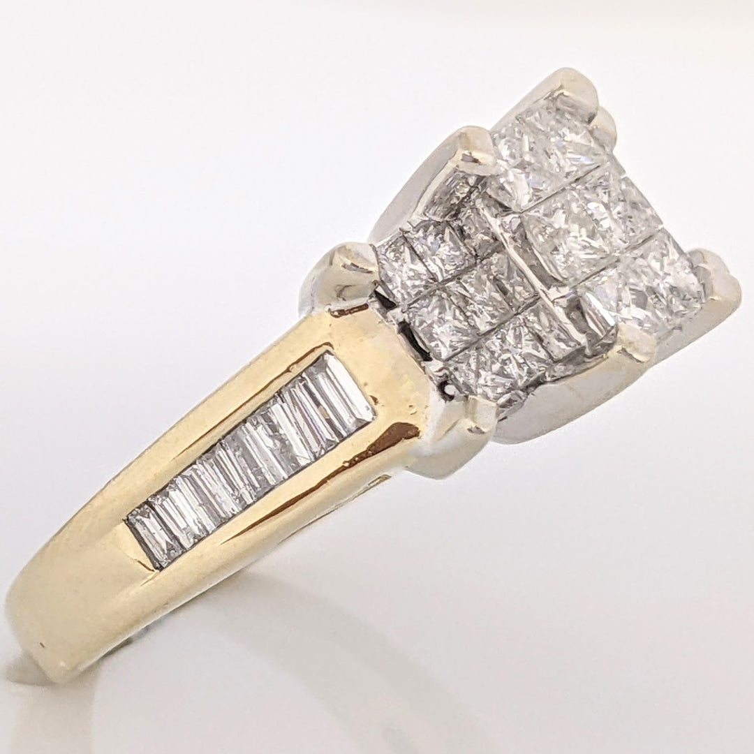 14K 1.50 CARAT TOTAL WEIGHT I1 H DIAMOND PRINCESS CUT (18) BAGUETTE (16) ESTATE CLUSTER RING 8.1 GRAMS