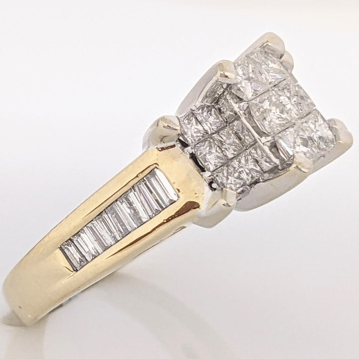 14K 1.50 CARAT TOTAL WEIGHT I1 H DIAMOND PRINCESS CUT (18) BAGUETTE (16) ESTATE CLUSTER RING 8.1 GRAMS