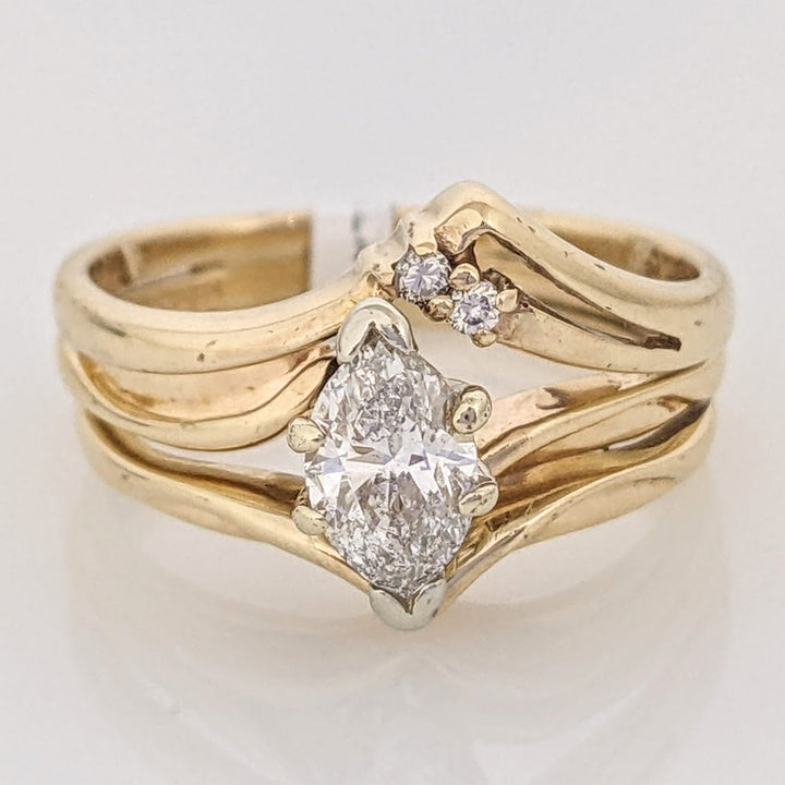 14K .47 CARAT TOTAL I1 I DIAMOND MARQUISE CUT WITH 10K BAND AND (2) ROUND ESTATE RING 3.7 GRAMS