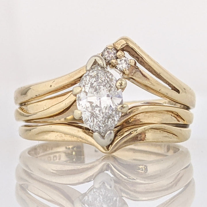 14K .47 CARAT TOTAL I1 I DIAMOND MARQUISE CUT WITH 10K BAND AND (2) ROUND ESTATE RING 3.7 GRAMS