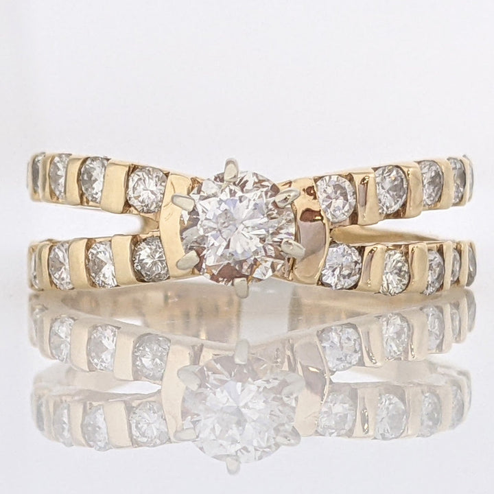 14K 1.00 CARAT TOTAL WEIGHT I1 G DIAMOND ROUND (21) SPLIT SHANK ESTATE RING 4.2 GRAMS