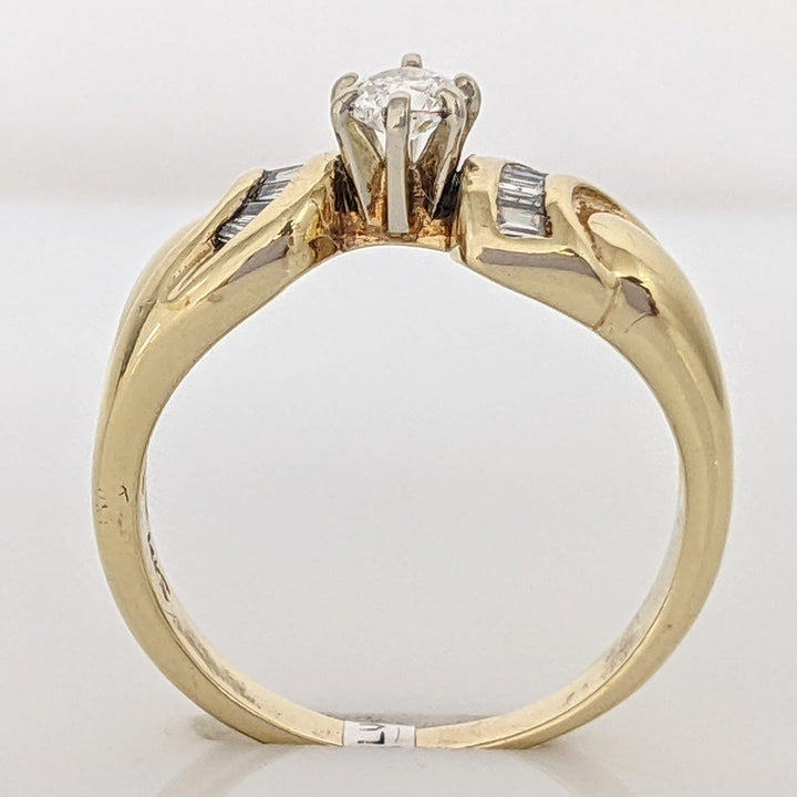 14K .33 CARAT TOTAL SI I MODIFIED PEAR DIAMOND WITH (13) BAGUETTE ESTATE RING 4.1 GRAMS