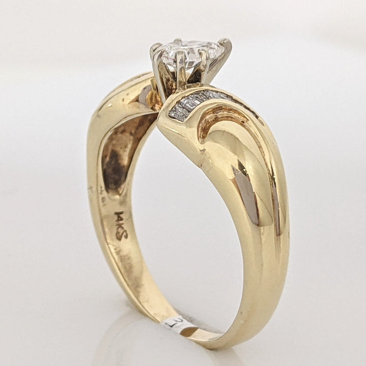 14K .33 CARAT TOTAL SI I MODIFIED PEAR DIAMOND WITH (13) BAGUETTE ESTATE RING 4.1 GRAMS