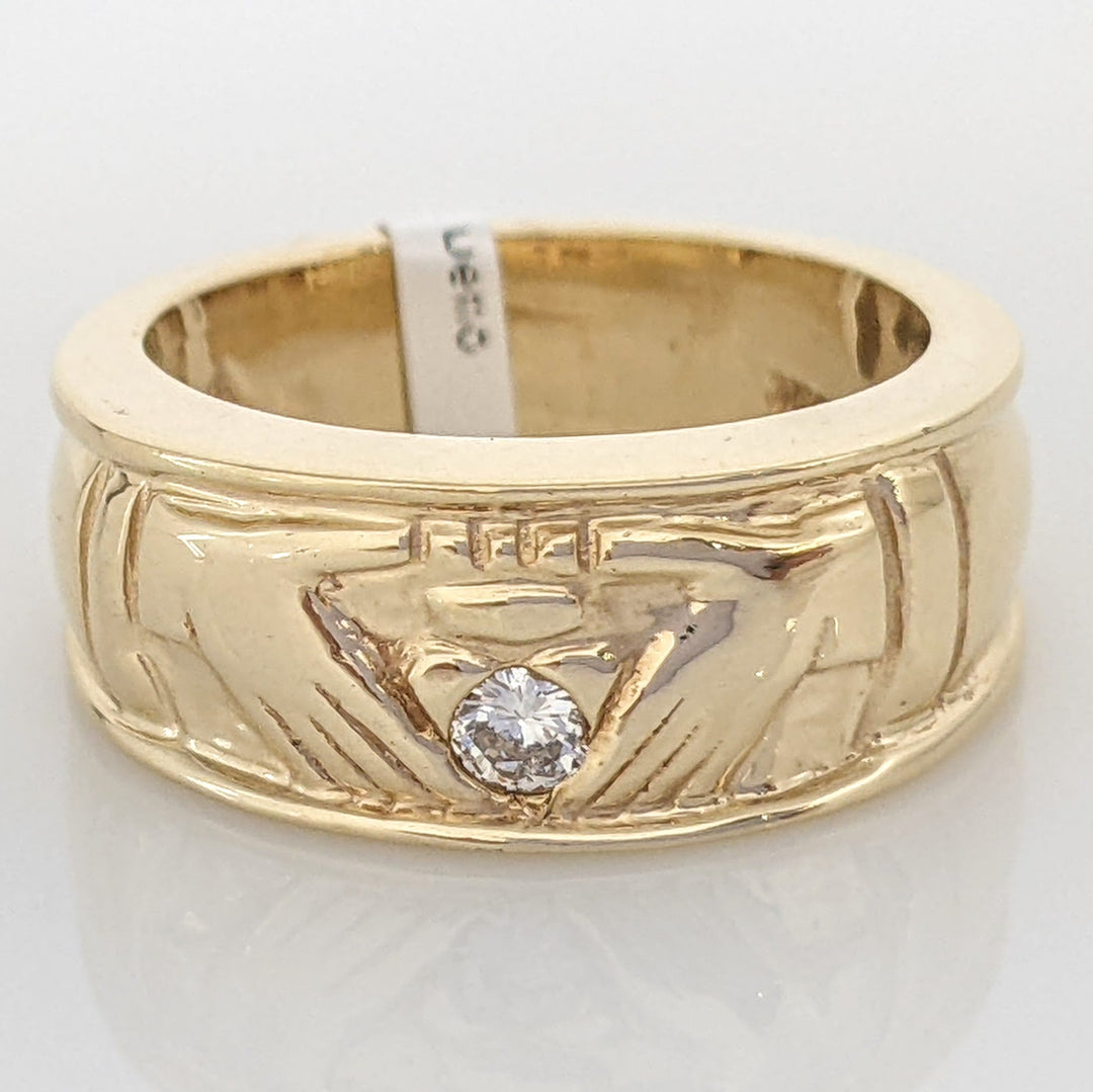 14K .10 CARAT TOTAL L SI2 I DIAMOND ROUND ESTATE CLADDAGH BAND 8.9 GRAMS