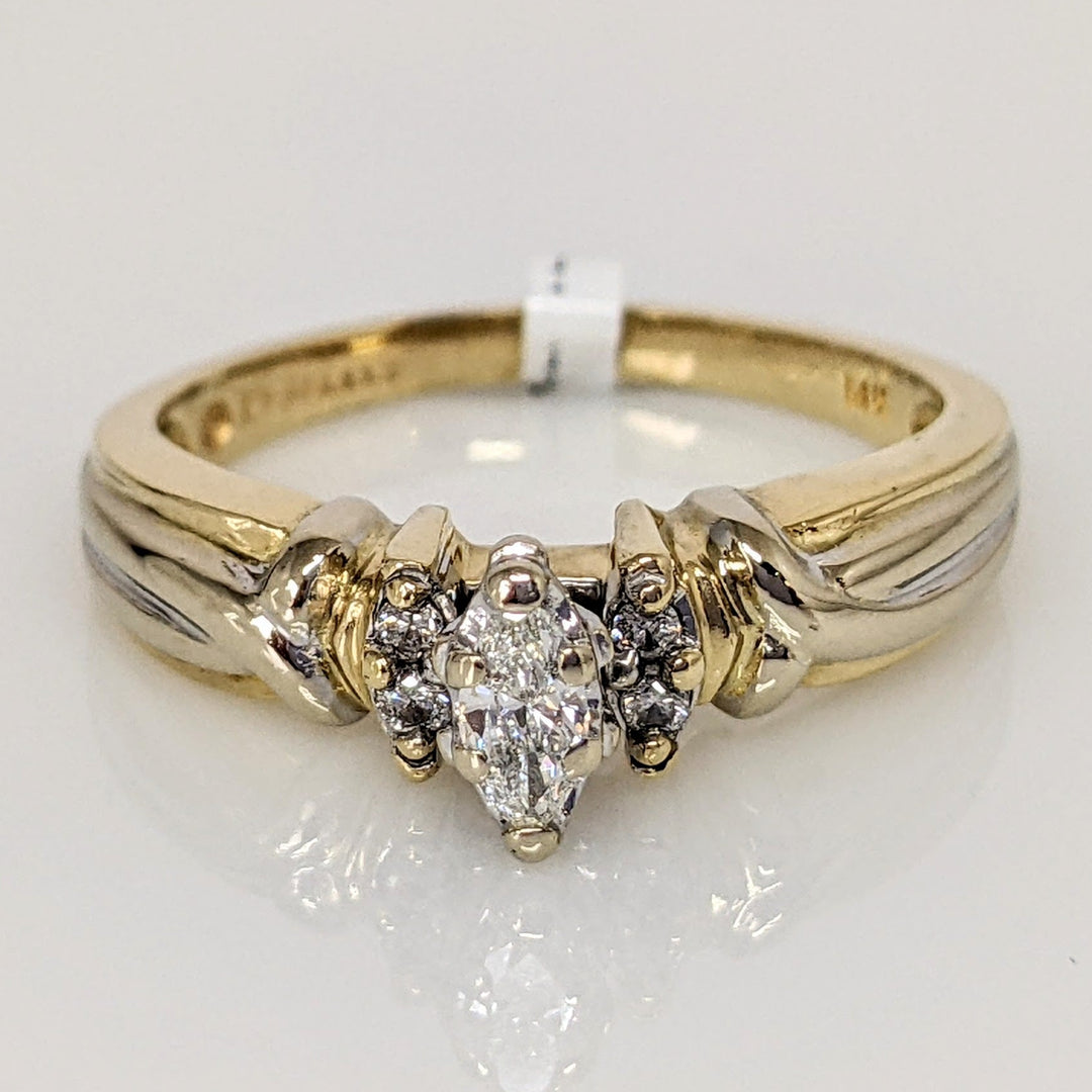 14K .28 CARAT TOTAL WEIGHT SI2 H DIAMOND MARQUISE CUT WITH (4) ROUND ESTATE RING 4.3 GRAMS