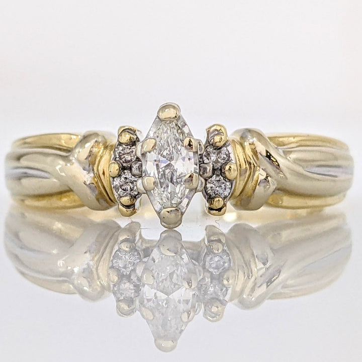 14K .28 CARAT TOTAL WEIGHT SI2 H DIAMOND MARQUISE CUT WITH (4) ROUND ESTATE RING 4.3 GRAMS