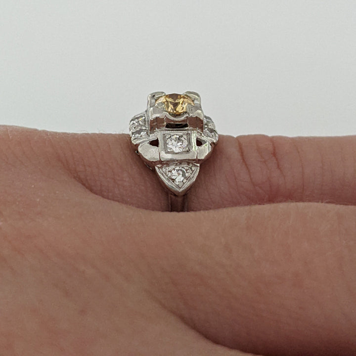 PLATINUM .56 CARAT TOTAL WEIGHT SI1-VS2 H/ YELLOW ESTATE RING 3.5 GRAMS