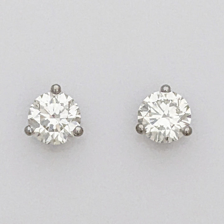 14K WHITE 1.44 CARAT TOTAL WEIGHT VS2 J-K DIAMOND ROUND (2) ESTATE MARTINI EARRINGS 1.2 GRAMS