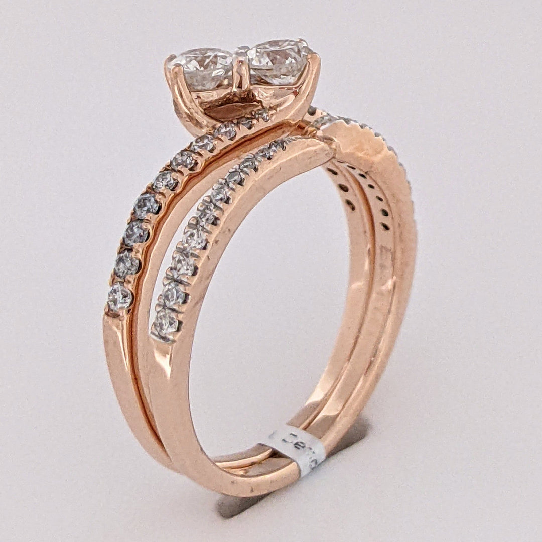 14K ROSE .92 CARAT TOTAL WEIGHT I1-I2 I-K DIAMOND (40) BYPASS ESTATE RING/ BAND SET 5.2 GRAMS