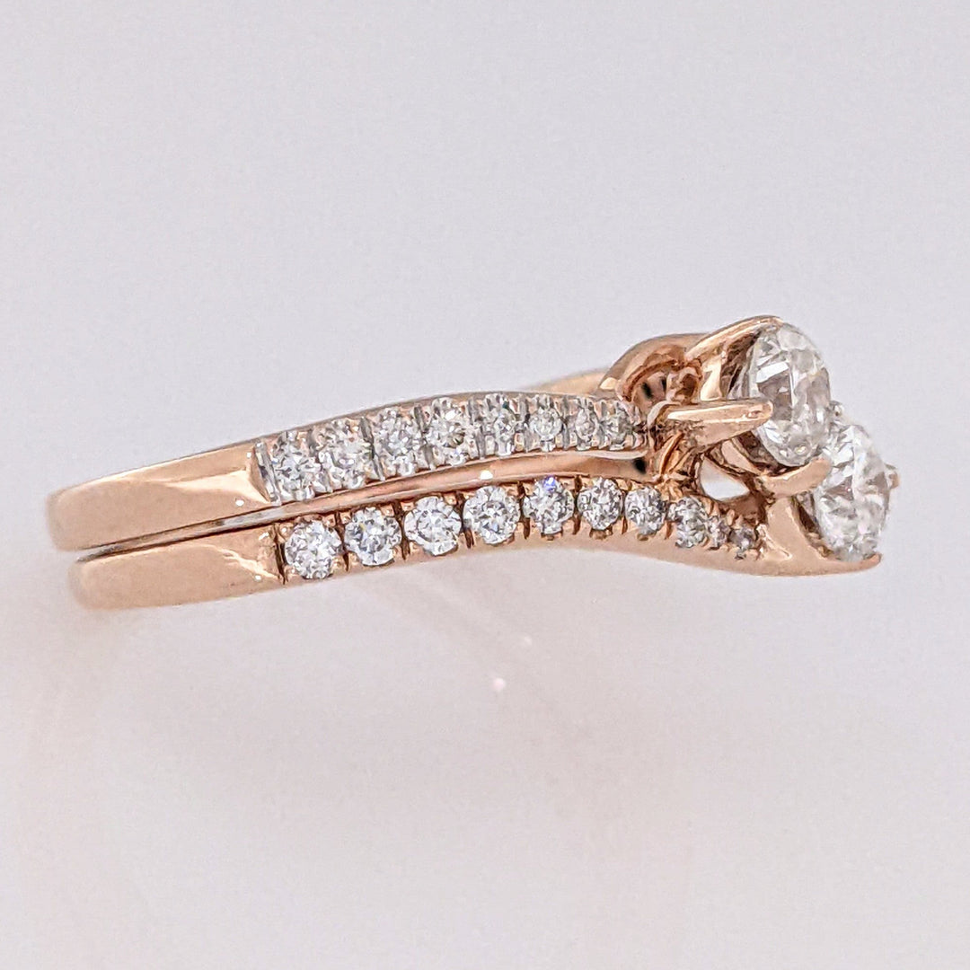 14K ROSE .92 CARAT TOTAL WEIGHT I1-I2 I-K DIAMOND (40) BYPASS ESTATE RING/ BAND SET 5.2 GRAMS