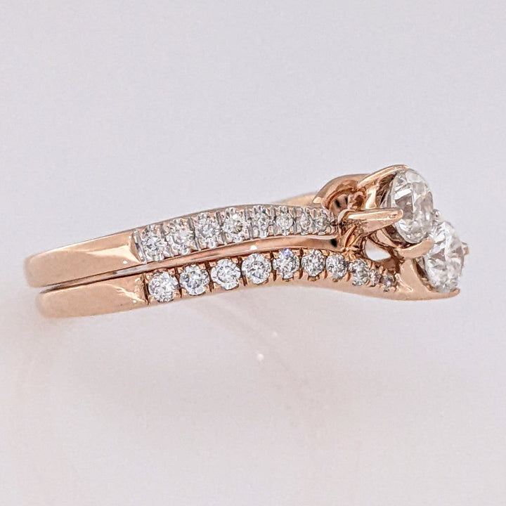 14K ROSE .92 CARAT TOTAL WEIGHT I1-I2 I-K DIAMOND (40) BYPASS ESTATE RING/ BAND SET 5.2 GRAMS
