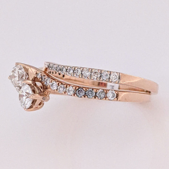 14K ROSE .92 CARAT TOTAL WEIGHT I1-I2 I-K DIAMOND (40) BYPASS ESTATE RING/ BAND SET 5.2 GRAMS