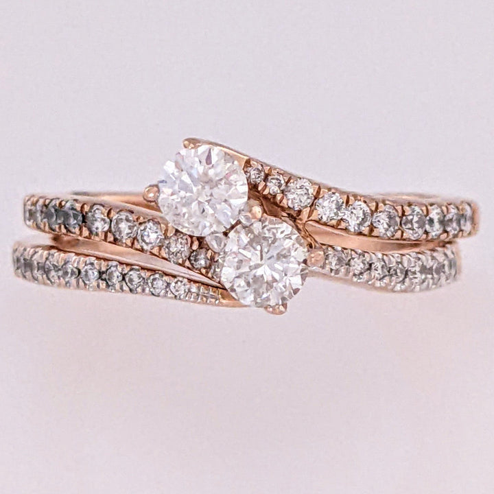 14K ROSE .92 CARAT TOTAL WEIGHT I1-I2 I-K DIAMOND (40) BYPASS ESTATE RING/ BAND SET 5.2 GRAMS