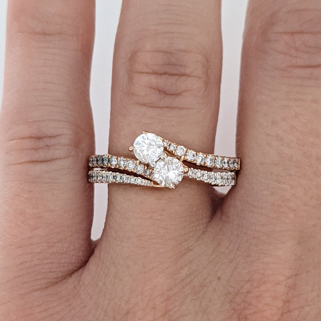 14K ROSE .92 CARAT TOTAL WEIGHT I1-I2 I-K DIAMOND (40) BYPASS ESTATE RING/ BAND SET 5.2 GRAMS