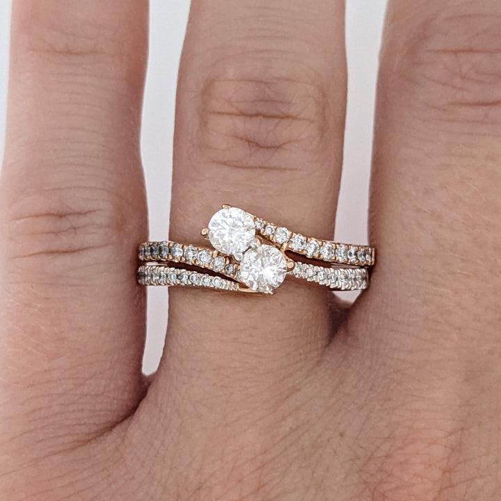 14K ROSE .92 CARAT TOTAL WEIGHT I1-I2 I-K DIAMOND (40) BYPASS ESTATE RING/ BAND SET 5.2 GRAMS