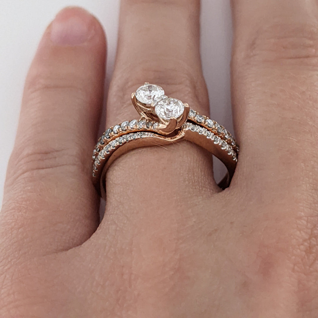 14K ROSE .92 CARAT TOTAL WEIGHT I1-I2 I-K DIAMOND (40) BYPASS ESTATE RING/ BAND SET 5.2 GRAMS