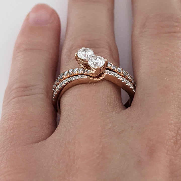 14K ROSE .92 CARAT TOTAL WEIGHT I1-I2 I-K DIAMOND (40) BYPASS ESTATE RING/ BAND SET 5.2 GRAMS