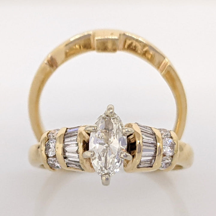 14K .71 CARAT TOTAL WEIGHT VS1-SI1 I DIAMOND MARQUISE CUT WITH (8) BAGUETTE CUT AND (6) ROUND DIAMOND ESTATE SET