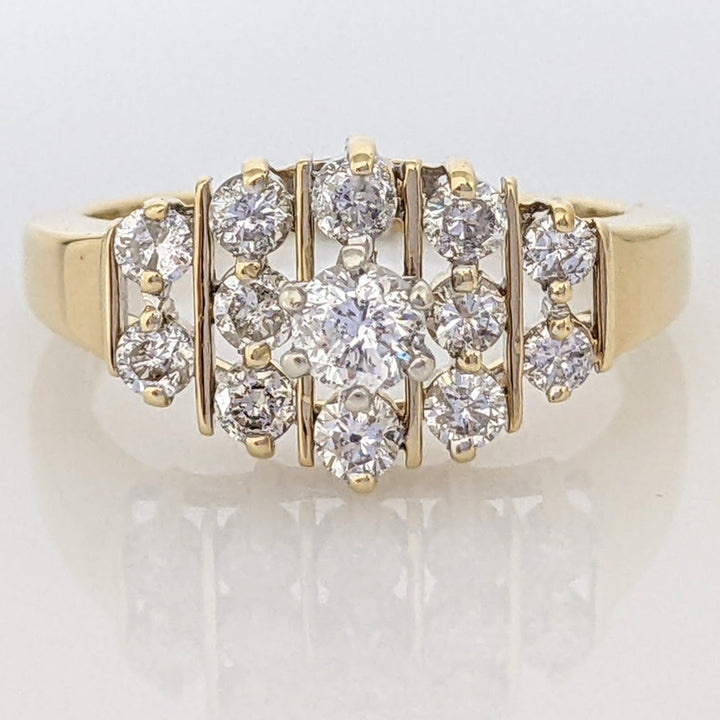 14K .68 CARAT TOTAL WEIGHT I1 J DIAMOND ROUND (13) CLUSTER ESTATE RING 3.9 GRAMS