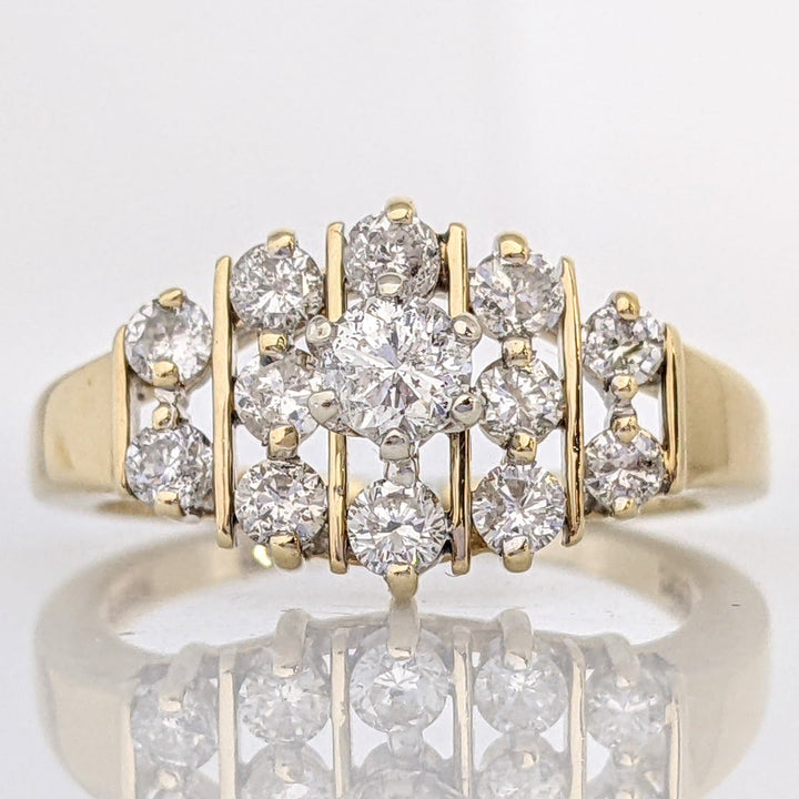 14K .68 CARAT TOTAL WEIGHT I1 J DIAMOND ROUND (13) CLUSTER ESTATE RING 3.9 GRAMS