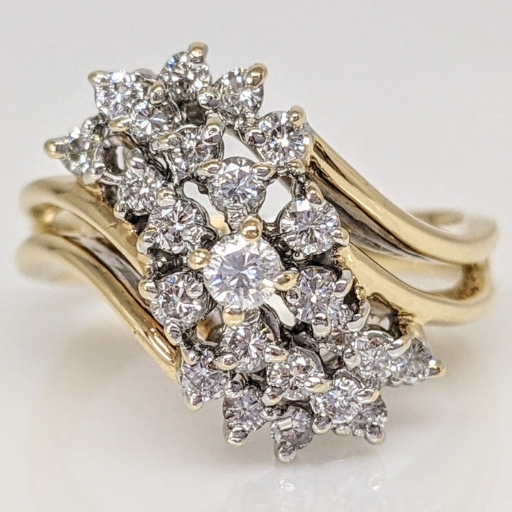 14K .78 CARAT TOTAL WEIGHT SI1 H DIAMOND ROUND (25) ESTATE CLUSTER RING 5.6 GRAMS