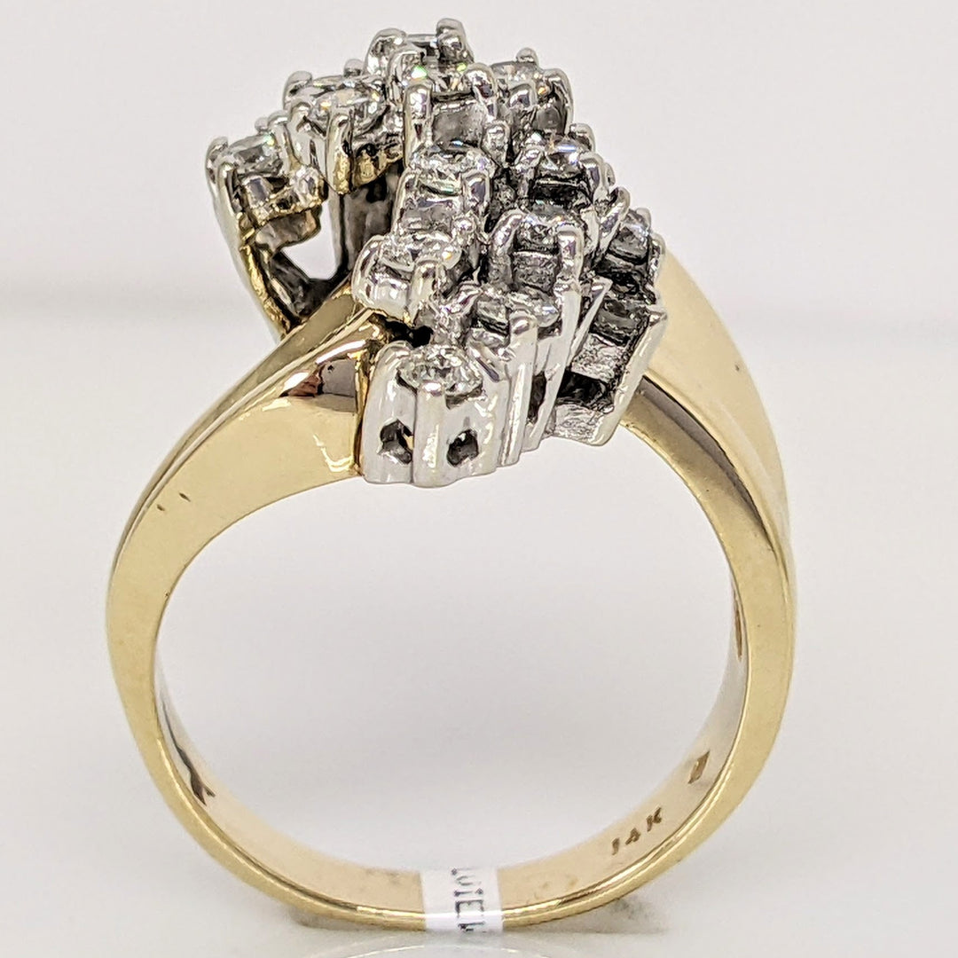 14K 1.00 CARAT TOTAL WEIGHT I1 G DIAMOND ROUND (20) CLUSTER BYPASS ESTATE RING 9.2 GRAMS