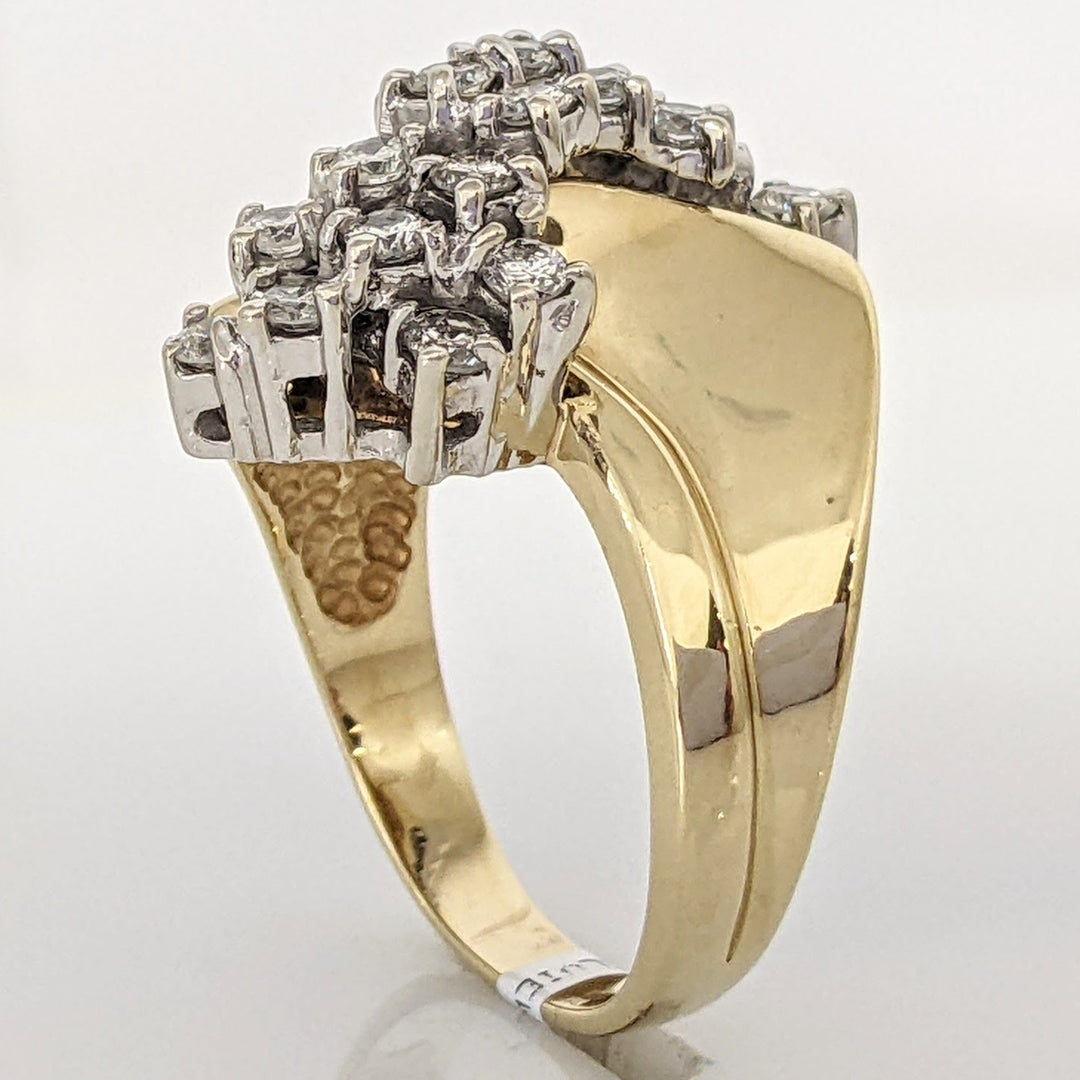 14K 1.00 CARAT TOTAL WEIGHT I1 G DIAMOND ROUND (20) CLUSTER BYPASS ESTATE RING 9.2 GRAMS