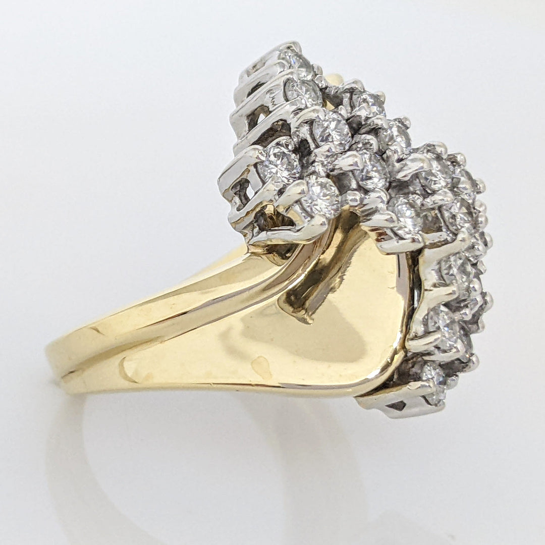 14K 1.00 CARAT TOTAL WEIGHT I1 G DIAMOND ROUND (20) CLUSTER BYPASS ESTATE RING 9.2 GRAMS