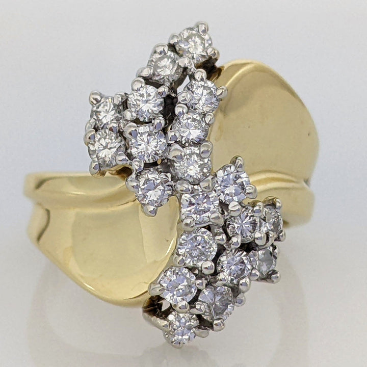 14K 1.00 CARAT TOTAL WEIGHT I1 G DIAMOND ROUND (20) CLUSTER BYPASS ESTATE RING 9.2 GRAMS