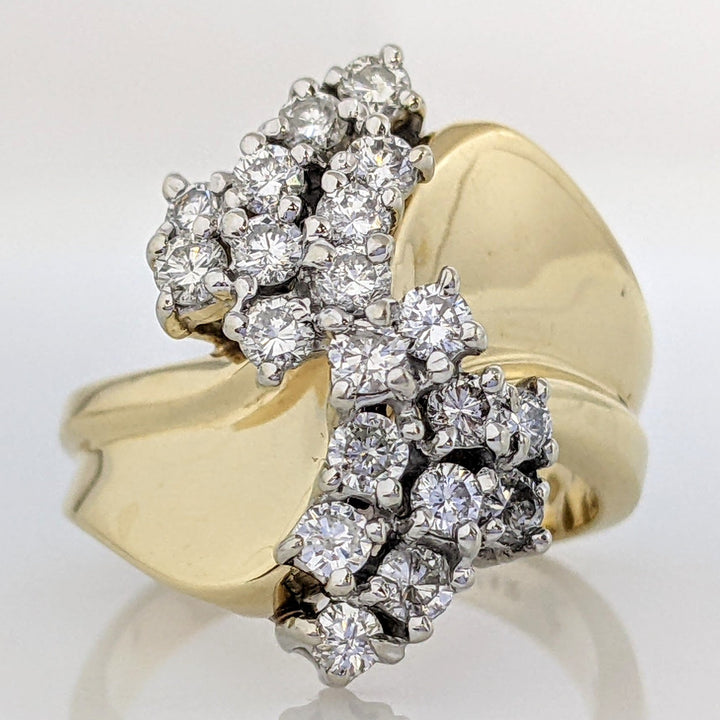 14K 1.00 CARAT TOTAL WEIGHT I1 G DIAMOND ROUND (20) CLUSTER BYPASS ESTATE RING 9.2 GRAMS