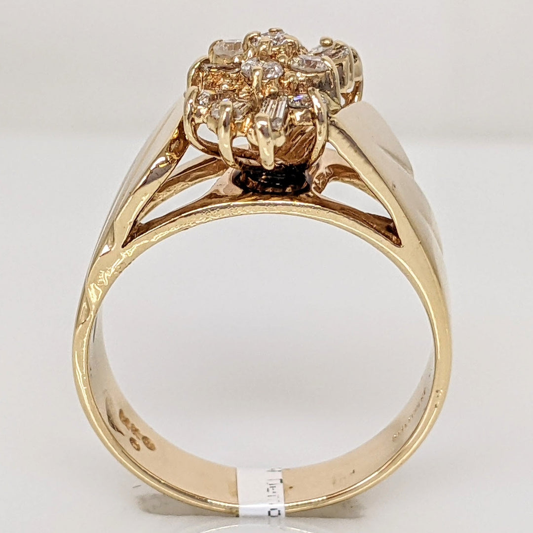 14K .50 CARAT TOTAL WEIGHT I1 G DIAMOND ROUND (7) BAGUETTE (8) CLUSTER ESTATE RING 5.8 GRAMS