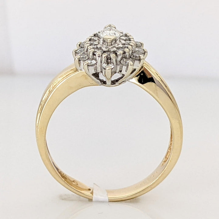 14K .63 CARAT TOTAL WEIGHT SI2 G DIAMOND MARQUISE CUT (1) ROUND (24) ESTATE CLUSTER RING 4.9 GRAMS